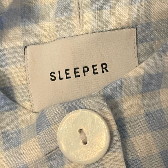 SLEEPER Marie Linen Mini Dress Button Front | Size Small | Blue Vichy - Picture 5 of 6